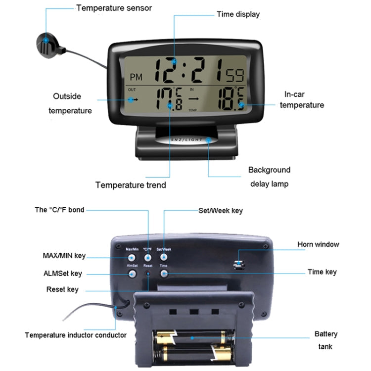 LCD Night Light Car Clock Automotive Electronics Inside And Outside Dual Thermometer ÎҵÄÉ̵ê