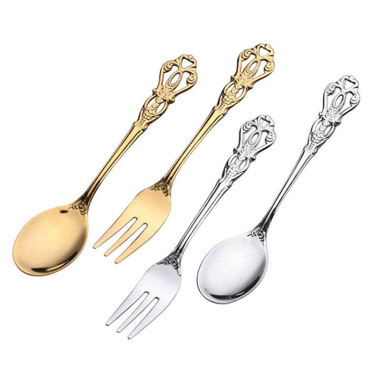 2pcs /Pack Retro Openwork Carved Dessert Spoon Fork Set Engraved Cutlery Gift Box-Reluova