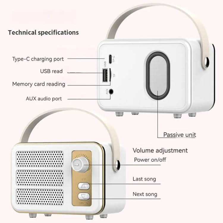 Mini Retro HIFI Level Stereo Sound Handheld Portable Bluetooth Speaker