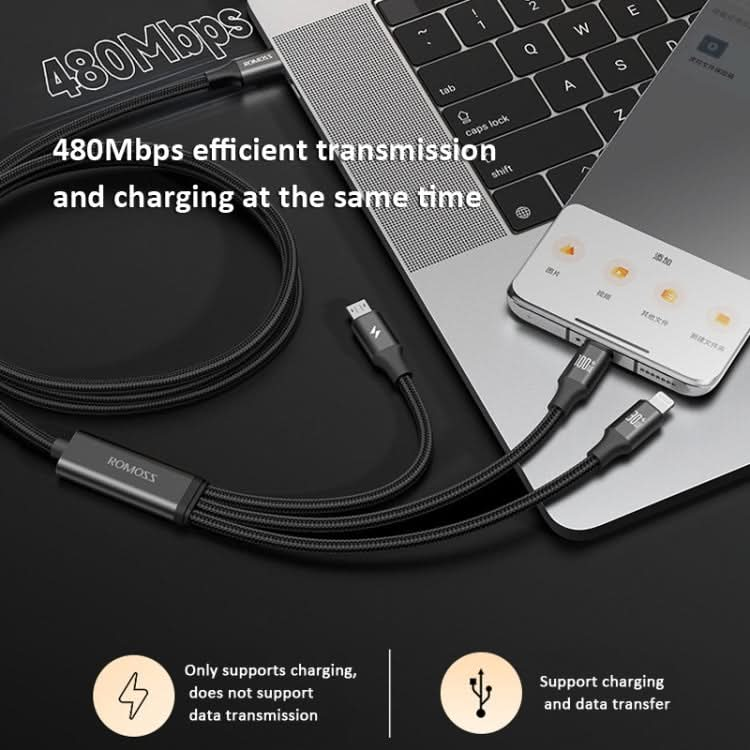 ROMOSS PD100W 3-In-1 Data Cable Type-C/USB-C To 8 Pin & Type-C & Micro Fast Charging Line