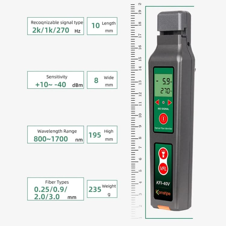 Komshine Fiber Optic Identifier Optical Cable Signal Direction Identifier With VFL Red Light 10mW My Store