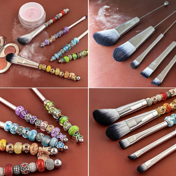 5-in-1  Metal Handle DIY Beaded Makeup Brush Set Blush Loose Powder Slanted Eye Shadow Brush My Store