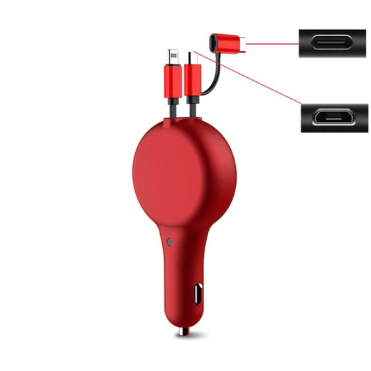 PD18W +QC 3.0 3 In 1 Retractable Car Charger With 8 Pin & Type-C/USB-C & Micro Port