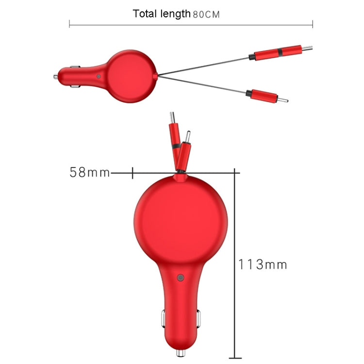 PD18W +QC 3.0 3 In 1 Retractable Car Charger With 8 Pin & Type-C/USB-C & Micro Port