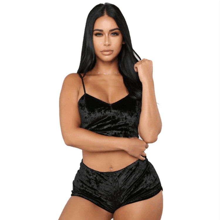 Ladies Sexy Velvet Crop Tops Pants Set Underwear Pajamas