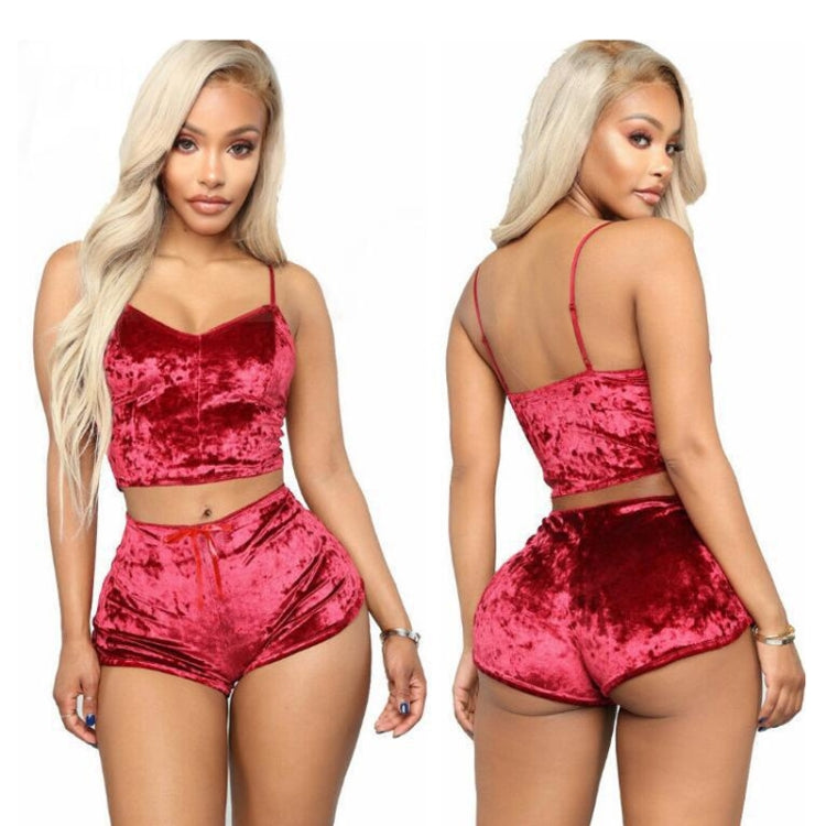 Ladies Sexy Velvet Crop Tops Pants Set Underwear Pajamas