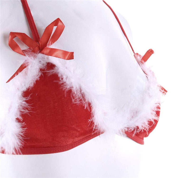 Women Christmas Hollow Sexy Lingerie Bras Panty Thong with Santa Hat Set