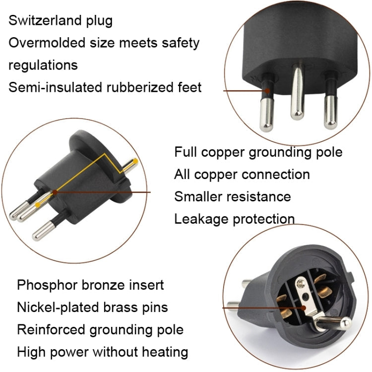 EU To Switzerland Convertible Plug With Ground Wire Travel Adaptor Reluova