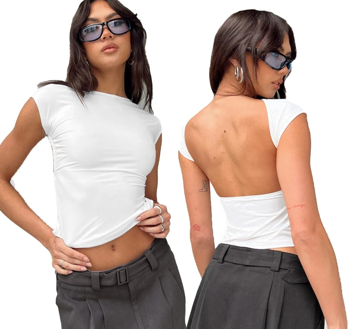 Women Sexy Backless Top Comfortable Breathable Slim Fit T-Shirt