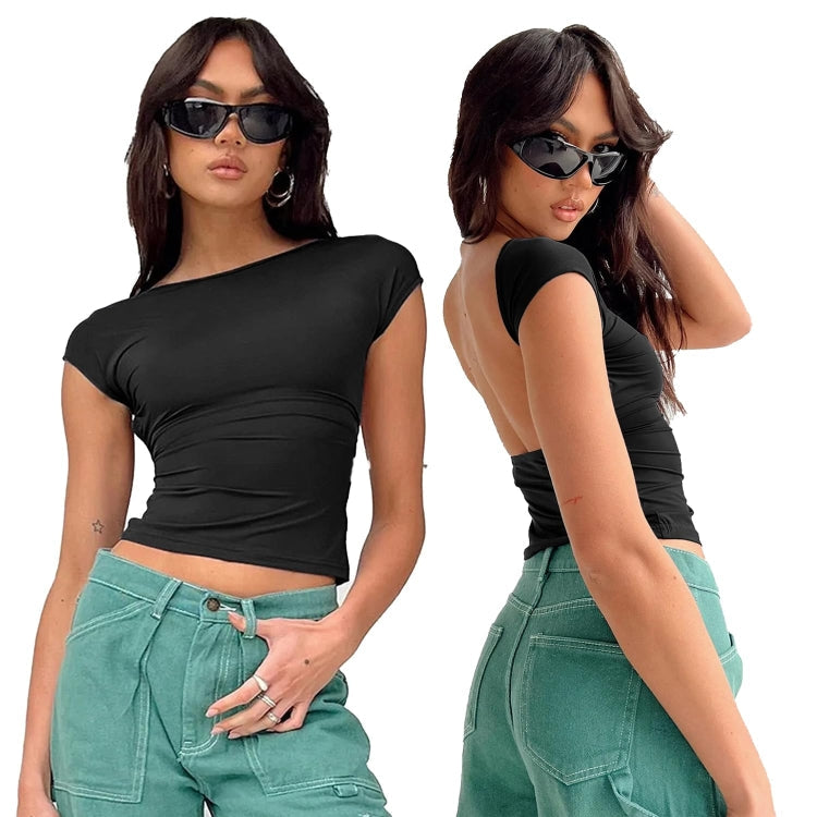 Women Sexy Backless Top Comfortable Breathable Slim Fit T-Shirt