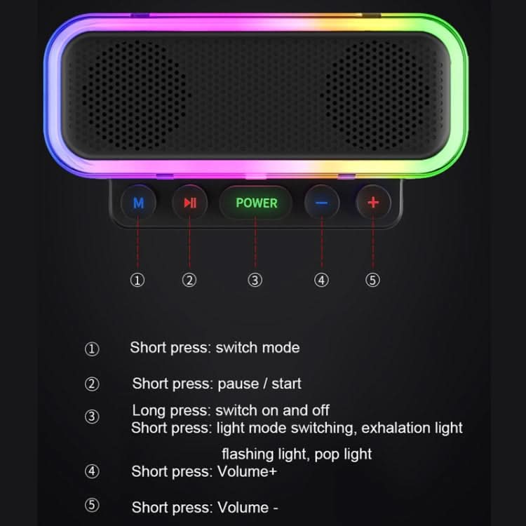 Wireless Bluetooth Speaker Subwoofer with Colorful Lights Supports U Disk