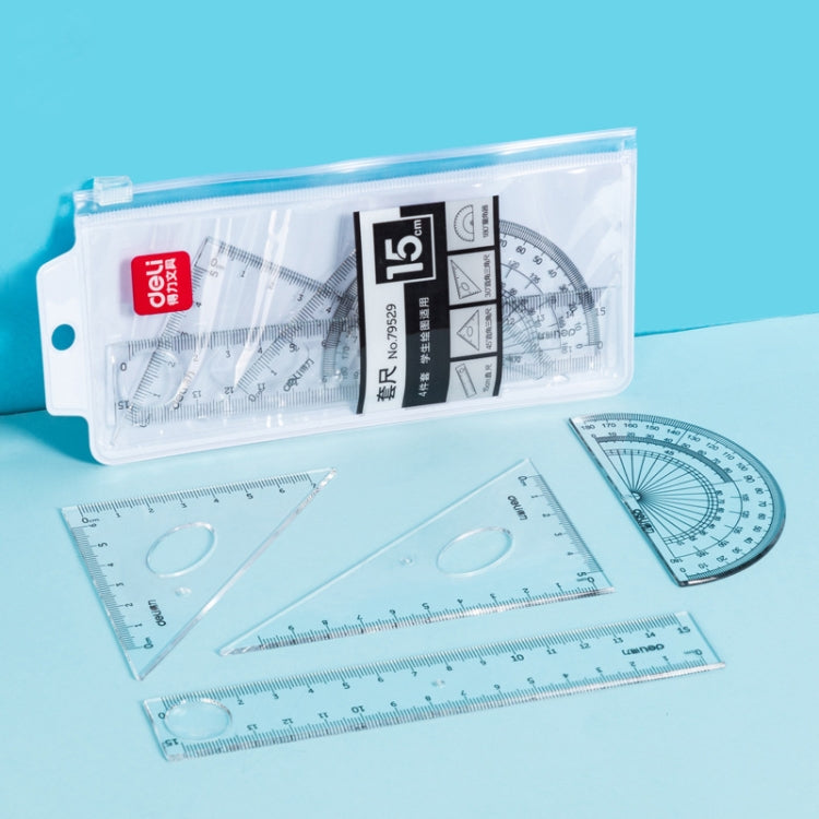 Deli  4-in-1 Ruler Set for Students Ruler Stationery Set My Store