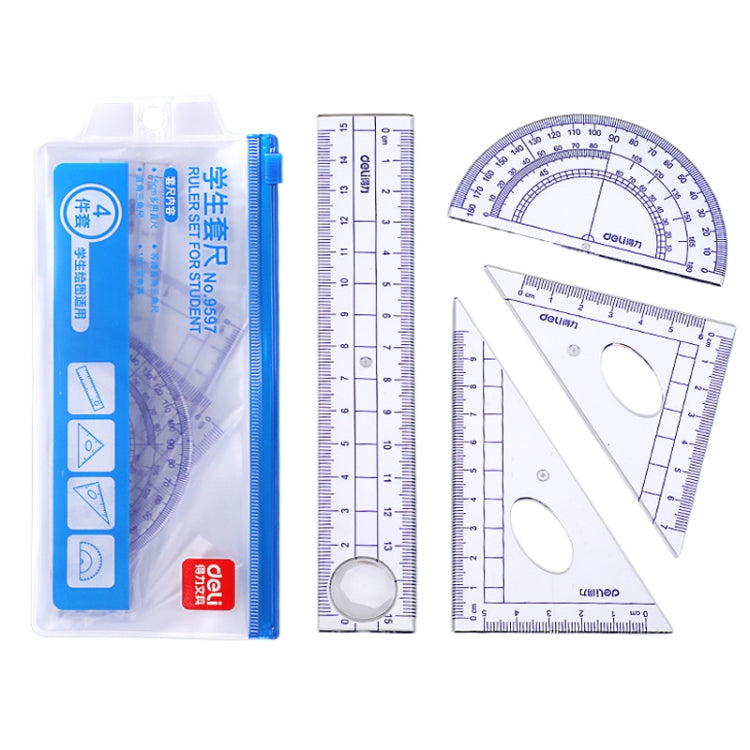 Deli  4-in-1 Ruler Set for Students Ruler Stationery Set