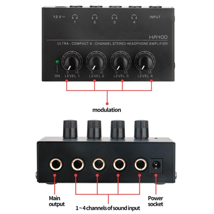 Recording Studio Four-way Headphone Amplifier Mixer Monitoring Multi-channel Amplifier, US Plug