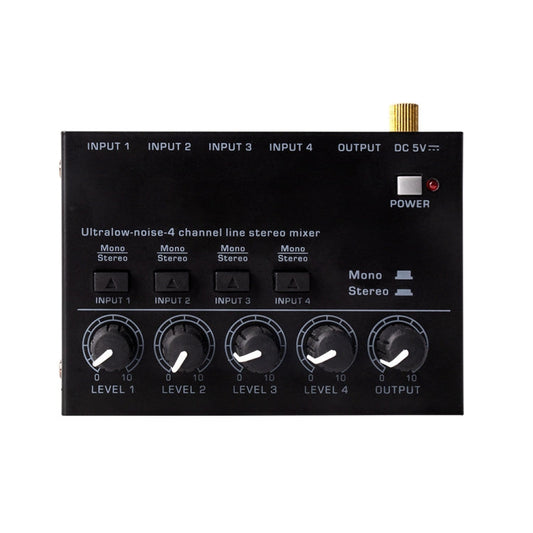 Ultra-compact 4 Channel Stereo Sound Low-noise Mixer For Recording Live Broadcasting, US Plug