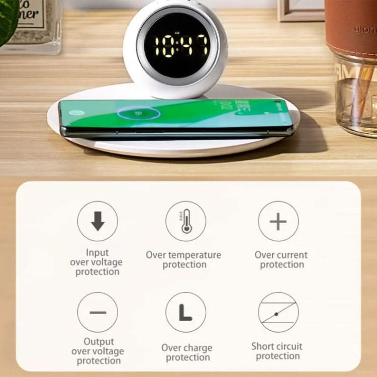 K22T 15W Multifunctional Rotatable Clock Night Light Wireless Fast Charger