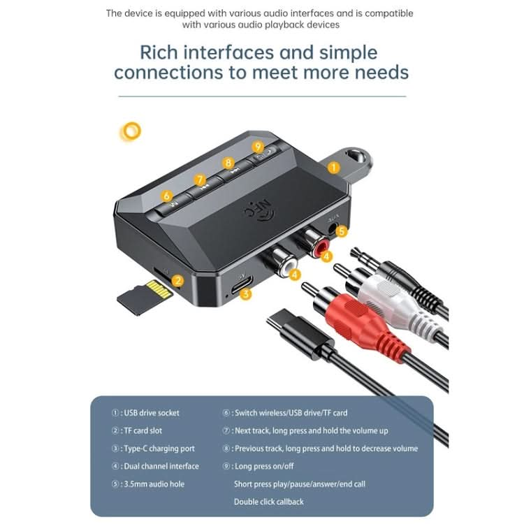 Bluetooth 5.3 Receiver NFC Function Stereo Amplifier To Wireless Adapter