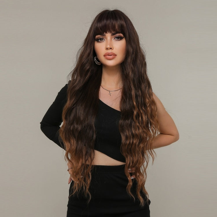 Women Long Hair Wig with Bangs Gradient Fluffy Water Ripple Curly Hair Wig My Store