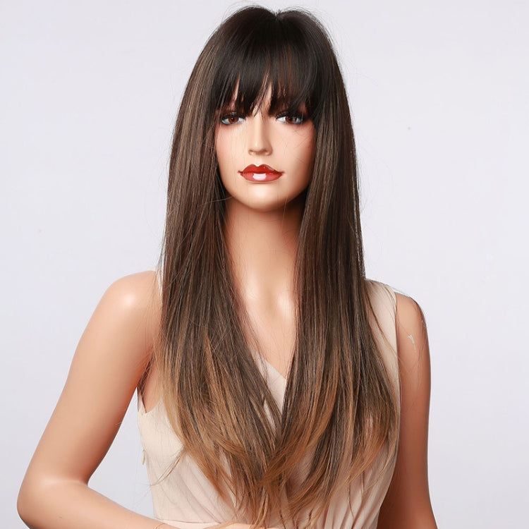 Gradient Long Straight Hair Chemical Fiber High Temperature Silk Wig with Bangs My Store