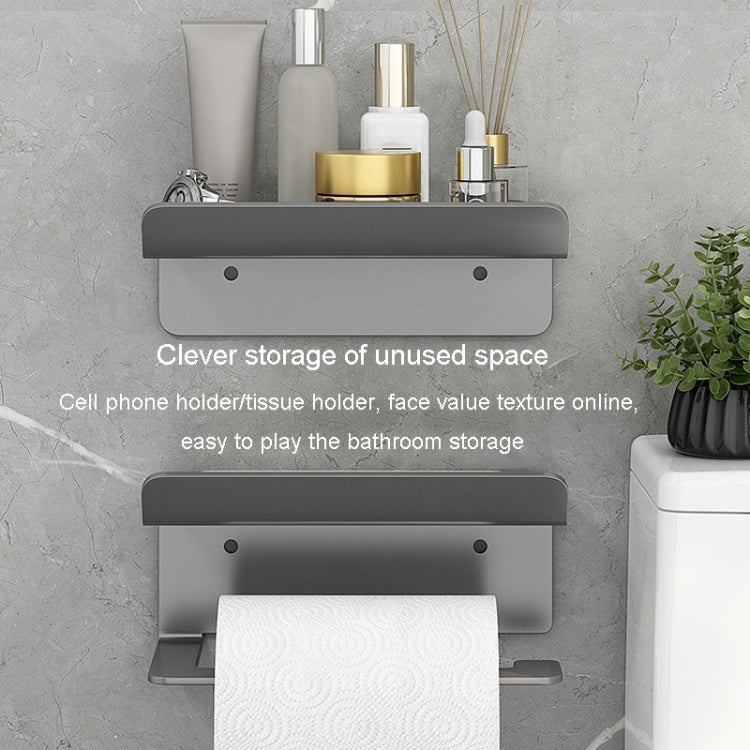 Stainless Steel Bathroom Roll Paper Holder No-Punch Cell Phone Storage Shelf