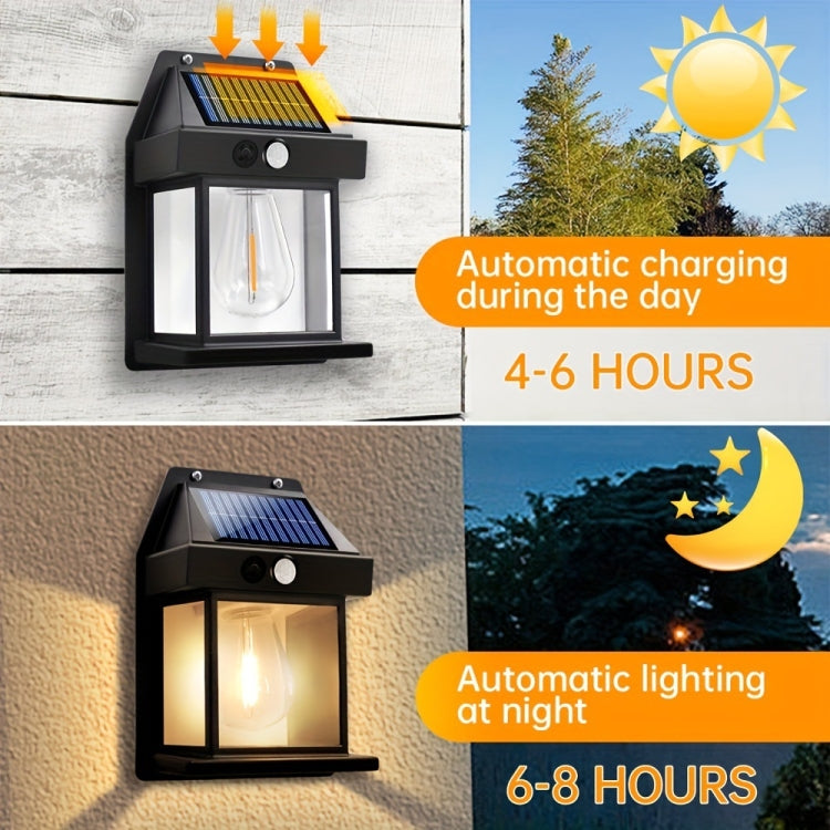 Solar Outdoor Tungsten Wall Light 3 Modes Body Sensing Waterproof Garden Villa Night Light