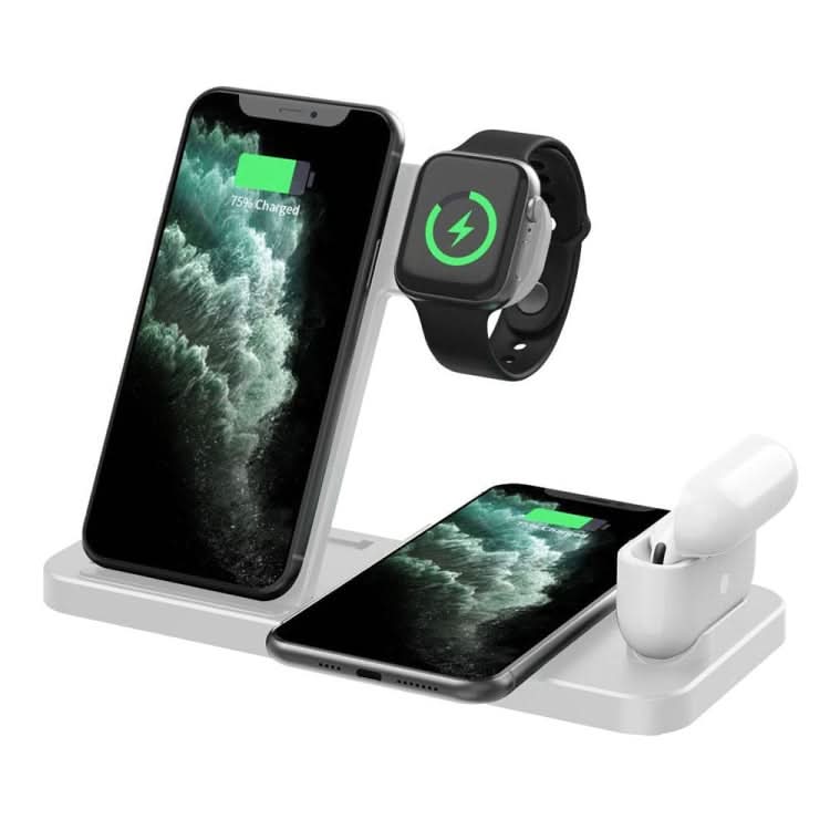 4-in-1 Foldable Desktop Mobile Phone Watch Earphones Wireless Charger