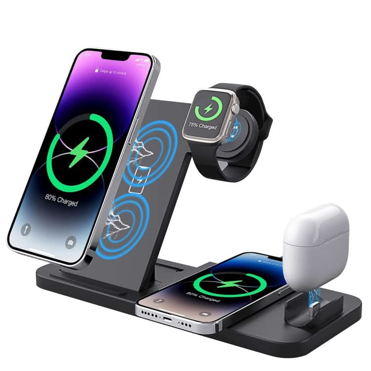 4-in-1 Foldable Desktop Mobile Phone Watch Earphones Wireless Charger