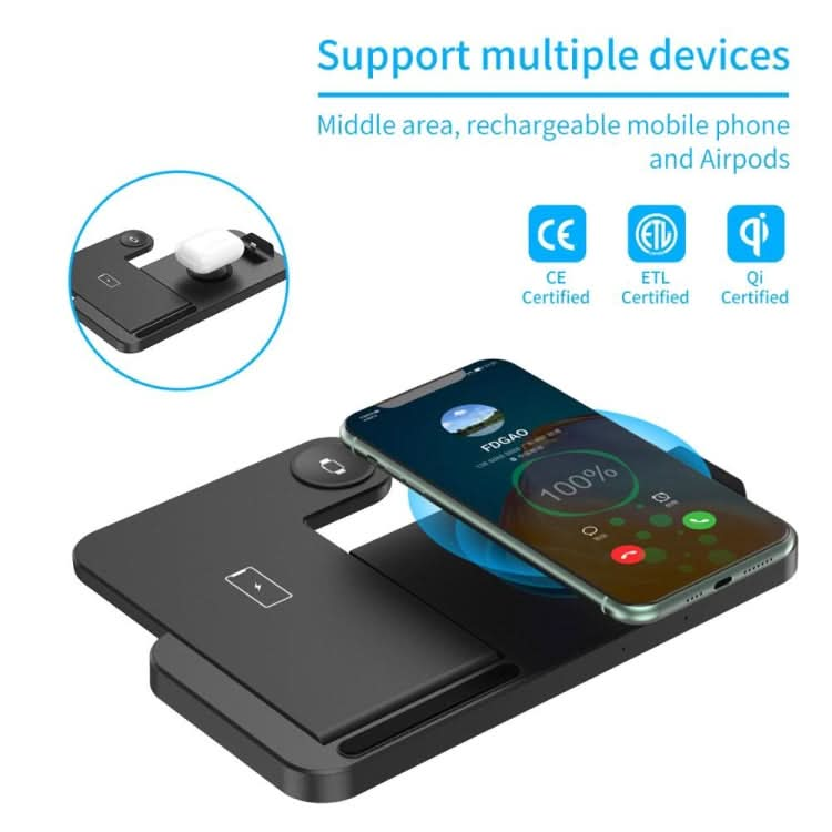 4-in-1 Foldable Desktop Mobile Phone Watch Earphones Wireless Charger