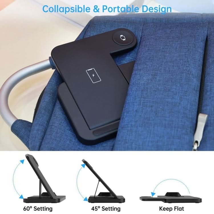 4-in-1 Foldable Desktop Mobile Phone Watch Earphones Wireless Charger