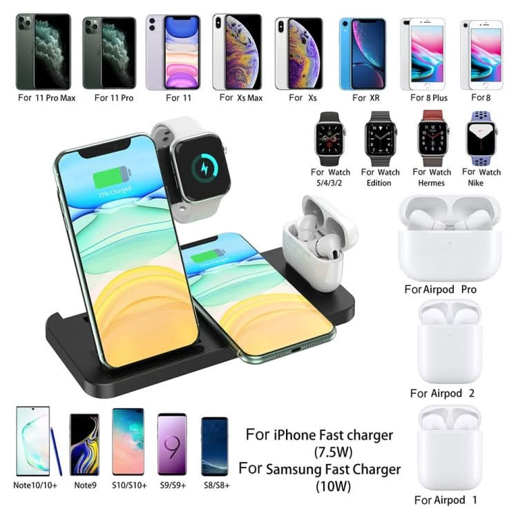 4-in-1 Foldable Desktop Mobile Phone Watch Earphones Wireless Charger