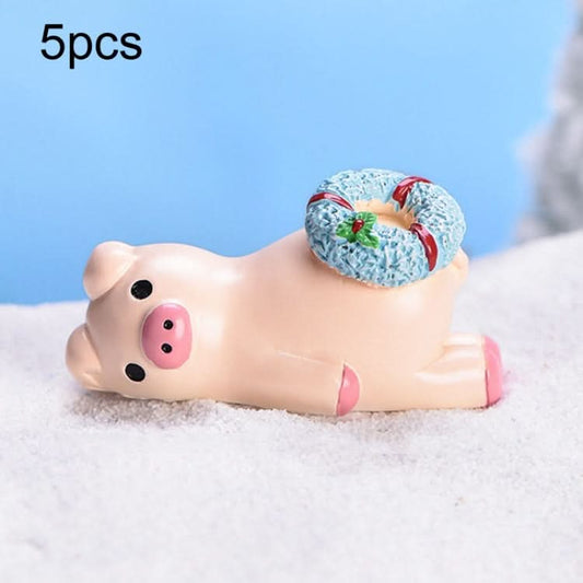 5pcs Christmas Cute Micro Landscape DIY Bonsai Decoration Snowscape Ornament, Style: No.21 Lying Pork-Reluova