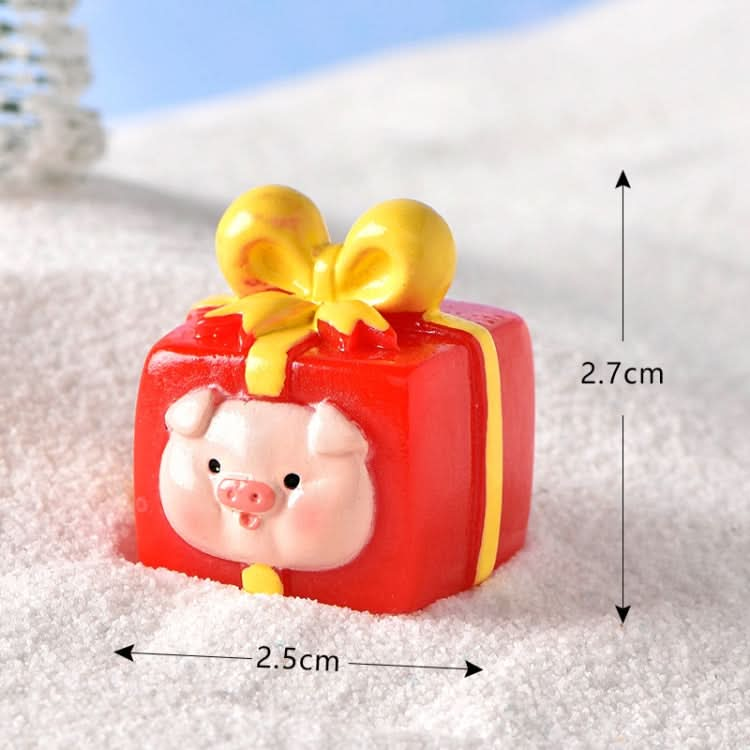 5pcs Christmas Micro Landscape Snowscape Decoration Accessories Christmas Resin Ornament, Style: No.8 Pig Face Red Yellow Gift Box-Reluova