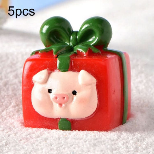 5pcs Christmas Micro Landscape Snowscape Decoration Accessories Christmas Resin Ornament, Style: No.9 Pig Face Red Green Gift Box-Reluova