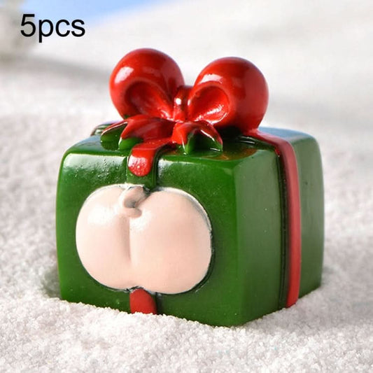 5pcs Christmas Micro Landscape Snowscape Decoration Accessories Christmas Resin Ornament, Style: No.12 Ass Green Red Gift Box-Reluova