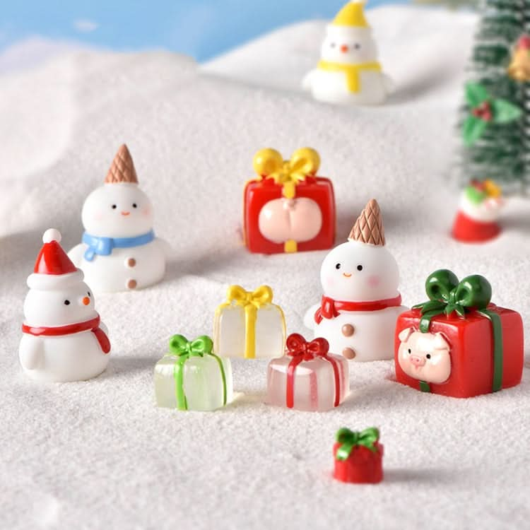 5pcs Christmas Micro Landscape Snowscape Decoration Accessories Christmas Resin Ornament, Style: No.12 Ass Green Red Gift Box-Reluova