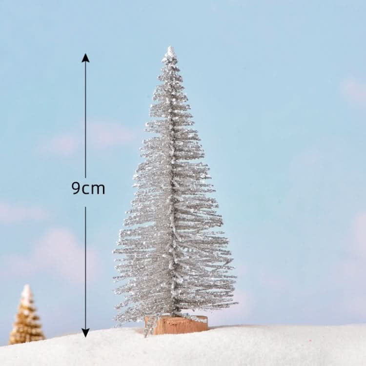 4pcs Christmas Tree Micro Landscape Accessories PVC Home Decoration Ornaments, Size: 9cm Wood-bottom Silver-Reluova