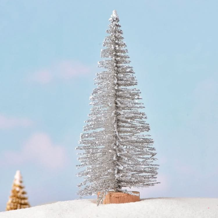 4pcs Christmas Tree Micro Landscape Accessories PVC Home Decoration Ornaments, Size: 9cm Wood-bottom Silver-Reluova