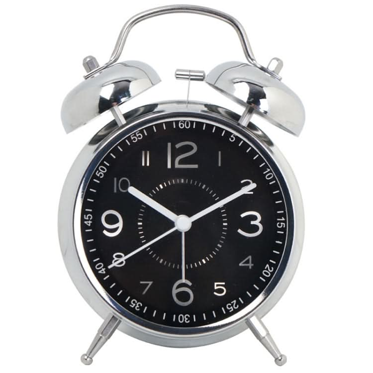 4.5 Inch Electroplated Metal Ring Bell Alarm Clock Quartz Clock With Night Light ?, Style: Black-Reluova