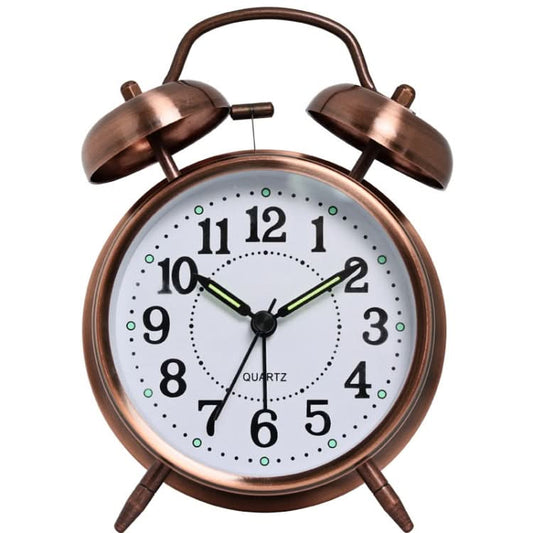 4.5 Inch Electroplated Metal Ring Bell Alarm Clock Quartz Clock With Night Light ?, Style: Red Copper A-Reluova