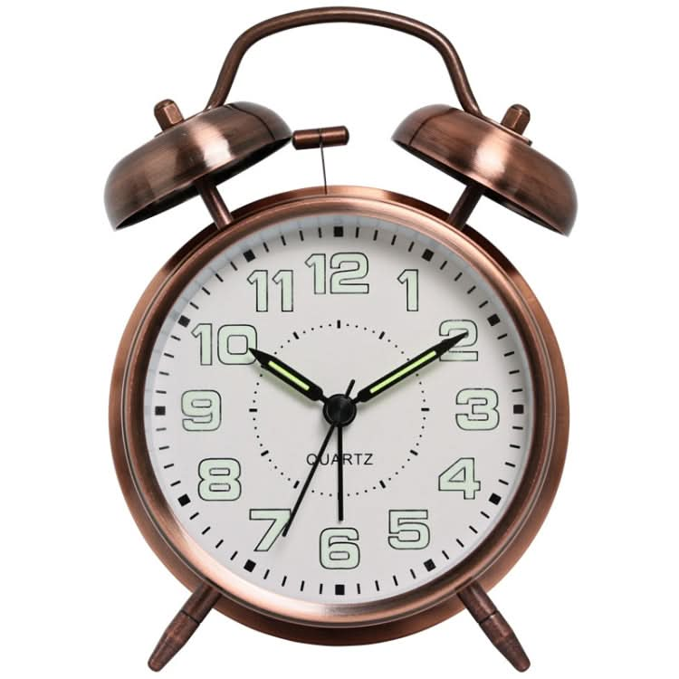 4.5 Inch Electroplated Metal Ring Bell Alarm Clock Quartz Clock With Night Light ?, Style: Red Copper B-Reluova