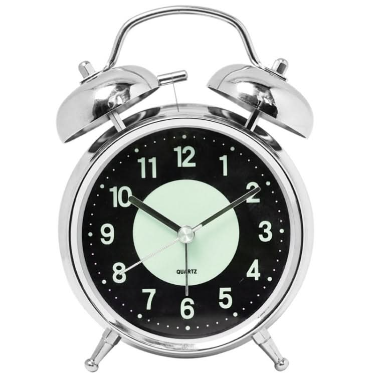 4.5 Inch Electroplated Metal Ring Bell Alarm Clock Quartz Clock With Night Light ?, Style: Luminous Black-Reluova