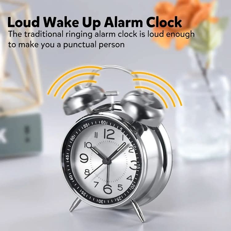 4.5 Inch Electroplated Metal Ring Bell Alarm Clock Quartz Clock With Night Light ?, Style: Green-Reluova