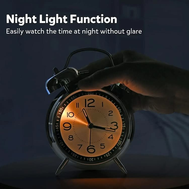 4.5 Inch Electroplated Metal Ring Bell Alarm Clock Quartz Clock With Night Light ?, Style: Black C-Reluova