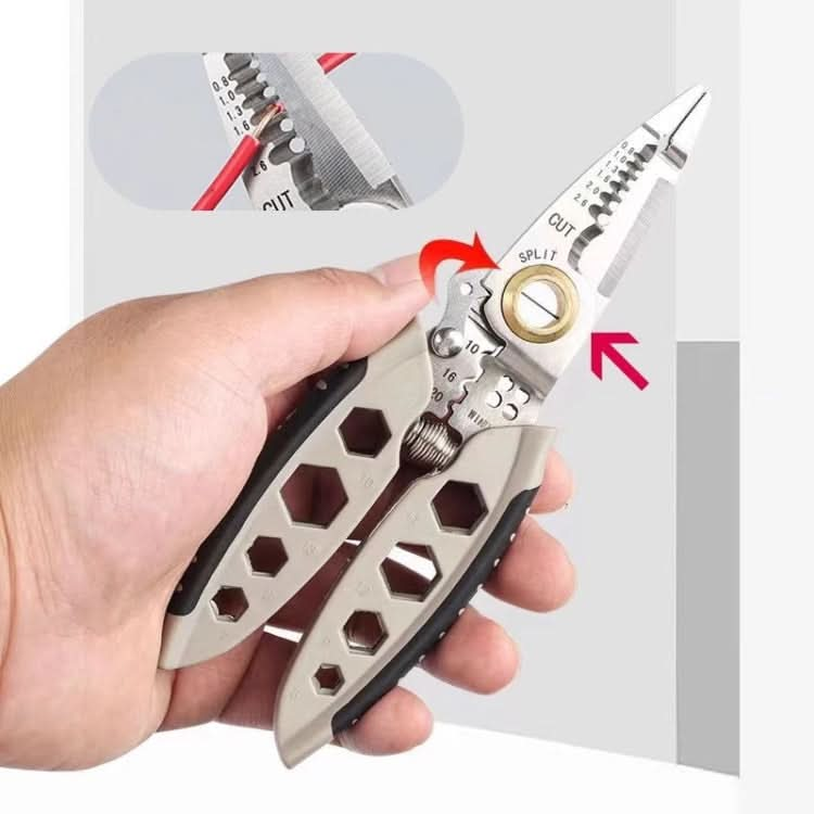 7-inch Multipurpose Wire Stripper With 6 Sizes of Hex Holes(Steel Color)-Reluova