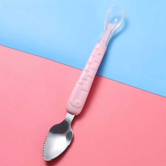 Baby Fruit Double-Ended Scraping Spoon 304 Stainless Steel Silicone Soft Spoon Reluova