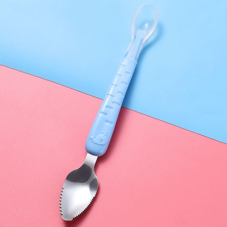 Baby Fruit Double-Ended Scraping Spoon 304 Stainless Steel Silicone Soft Spoon Reluova