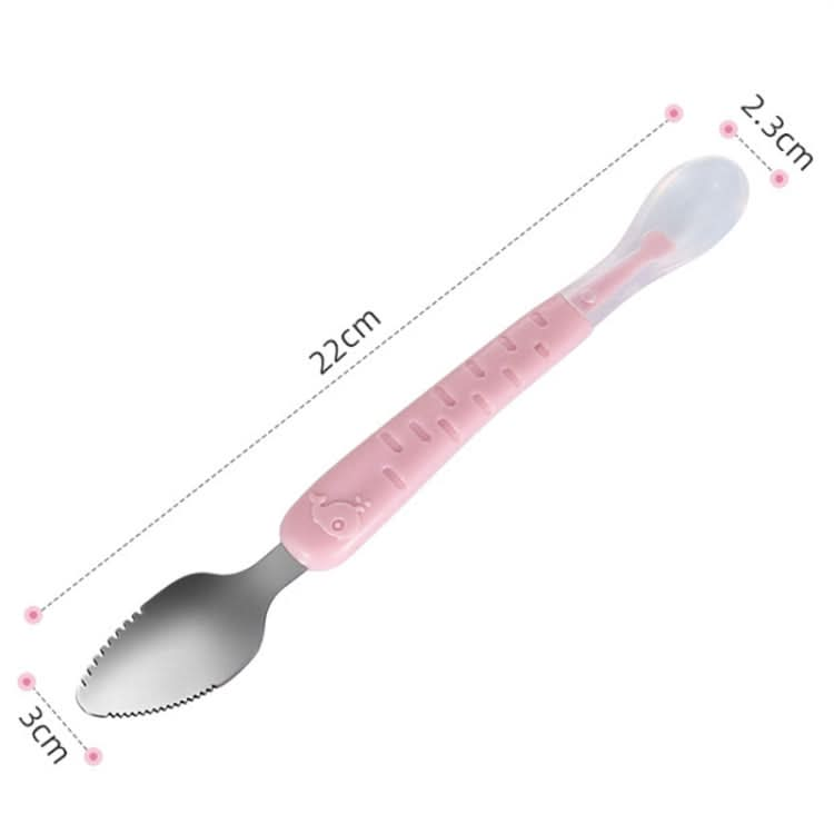 Baby Fruit Double-Ended Scraping Spoon 304 Stainless Steel Silicone Soft Spoon Reluova