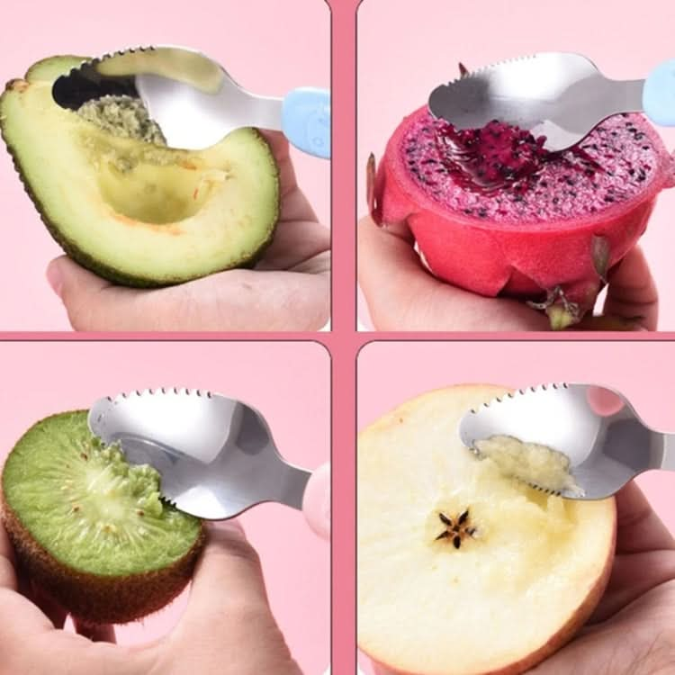 Baby Fruit Double-Ended Scraping Spoon 304 Stainless Steel Silicone Soft Spoon Reluova