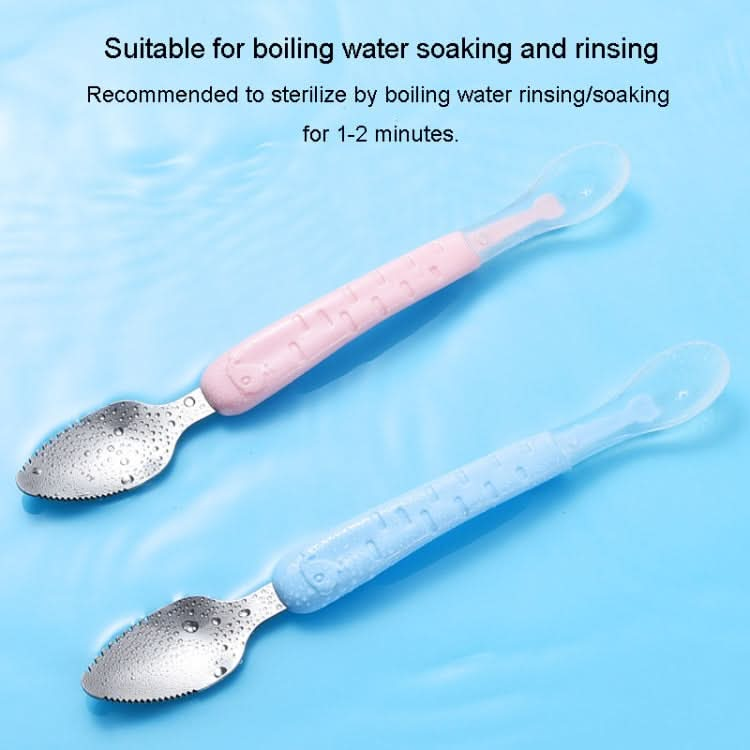 Baby Fruit Double-Ended Scraping Spoon 304 Stainless Steel Silicone Soft Spoon Reluova