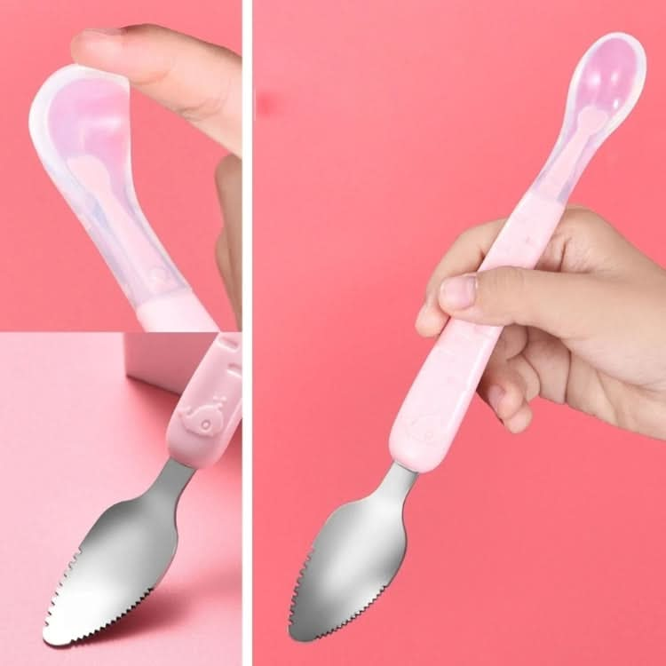 Baby Fruit Double-Ended Scraping Spoon 304 Stainless Steel Silicone Soft Spoon Reluova